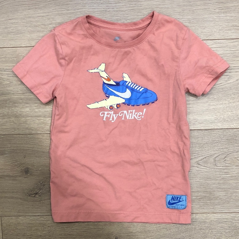Nike Kids' Peach/Orange Size 5 Tee with Blue Sneaker Graphic